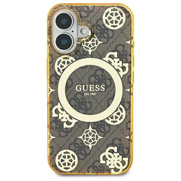 Guess iPhone 16 Case IML Peony On 4G Background MagSafe, Brown