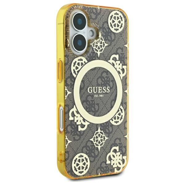 Guess iPhone 16 Case IML Peony On 4G Background MagSafe, Brown
