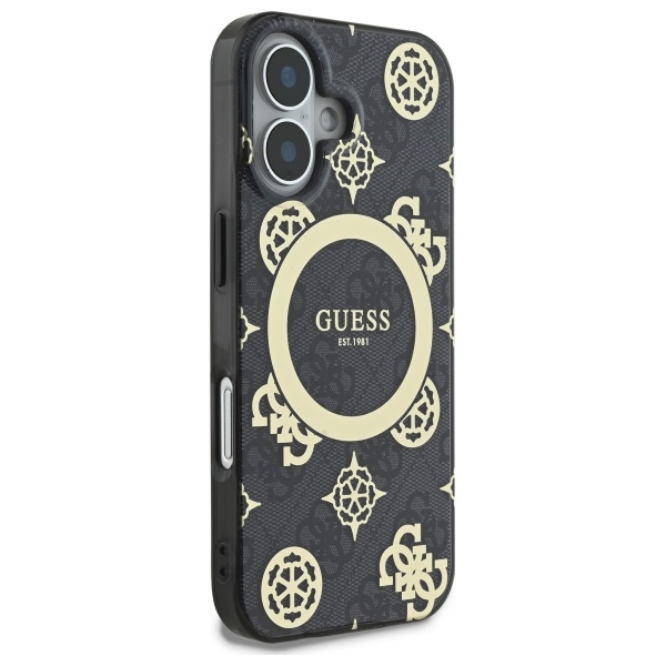 Чехол Guess для iPhone 16 IML Peony On 4G Background MagSafe, черный