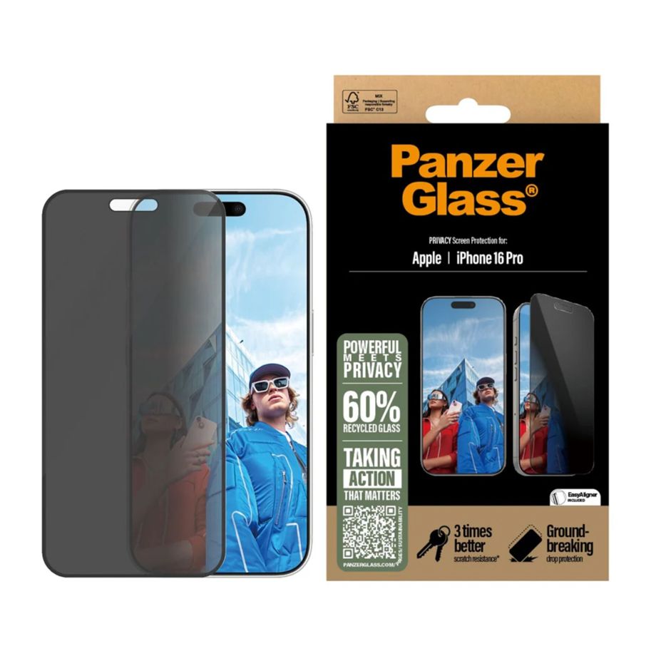 PanzerGlass iPhone 16 Pro Screen Protector Privacy Ultra-Wide Fit