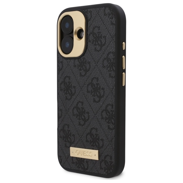 Guess iPhone 16 vāciņš 4G Logo Plate MagSafe, melns