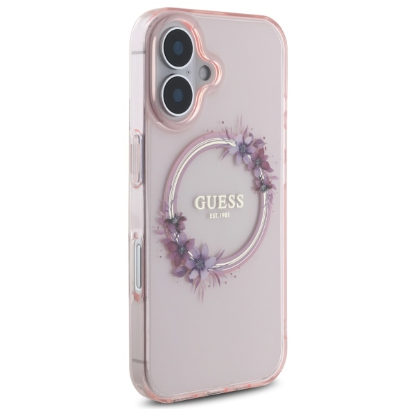 Чехол Guess IML Flowers Wreath MagSafe для iPhone 16 - розовый