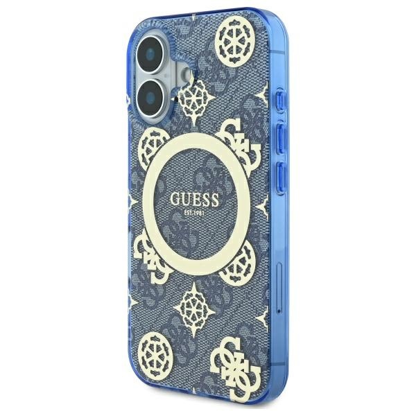 Guess iPhone 16 Case IML Peony On 4G Background MagSafe, Blue