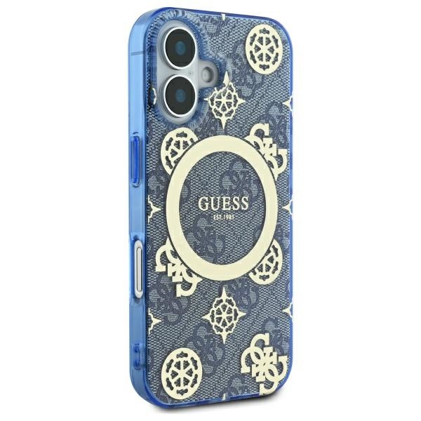 Guess iPhone 16 Case IML Peony On 4G Background MagSafe, Blue