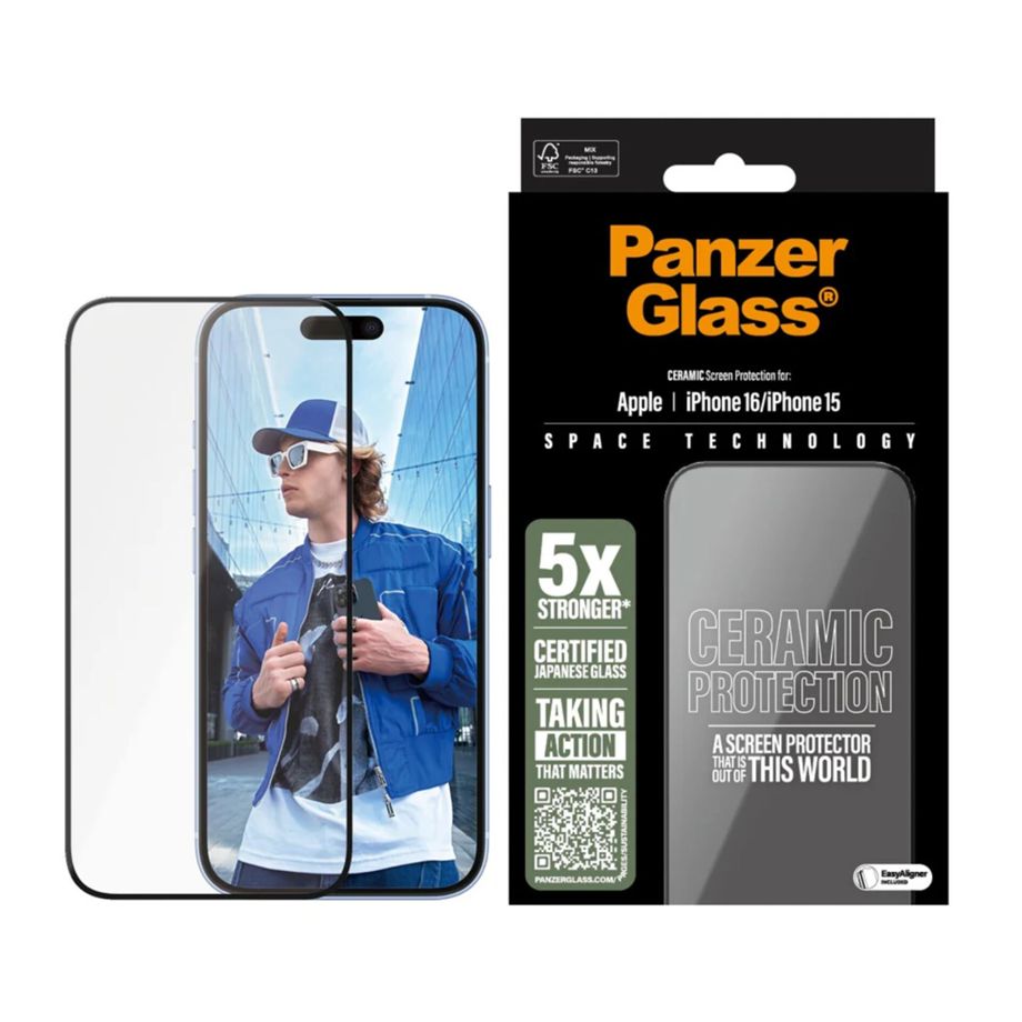 PanzerGlass Ceramic Screen Protector for iPhone 16 / 15 Ultra-Wide Fit