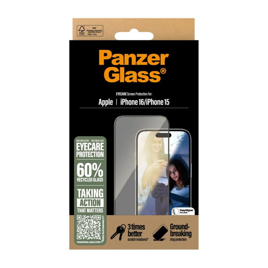 Защитное стекло PanzerGlass EyeCare для iPhone 15 / 16 Ultra-Wide Fit
