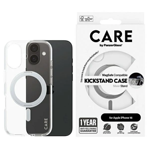 PanzerGlass iPhone 16 Case CARE Feature Kickstand MagSafe, Silver