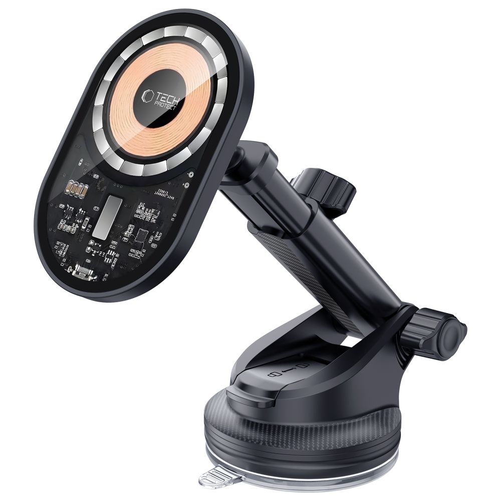 Tech-Protect MM15W-V6 15W Car Charger Holder with MagSafe for Dashboard and Air Vent - Black