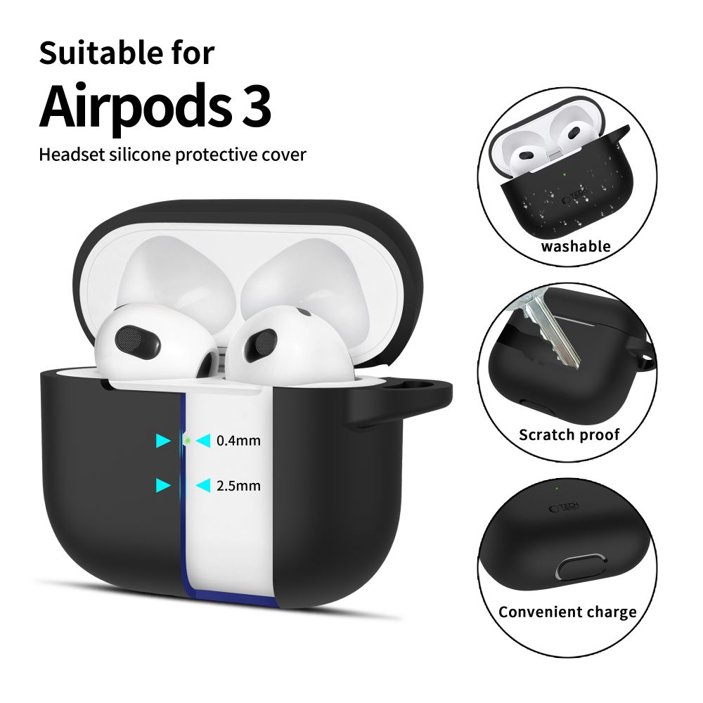 Tech-Protect Silicone Hook Case for Apple AirPods 3 - Black