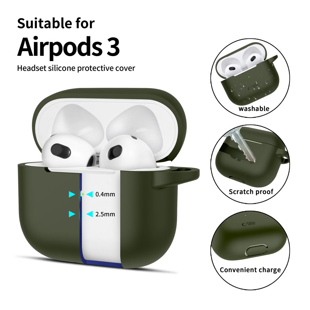 Чехол Tech-Protect Silicone Hook для Apple AirPods 3, зеленый