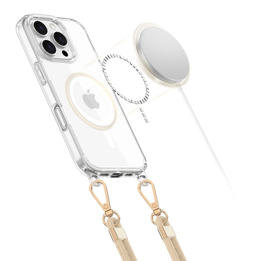 Tech-Protect FlexAir Chain MagSafe Case for iPhone 16 Pro - Clear + 2 Lanyards (Black and Taupe)