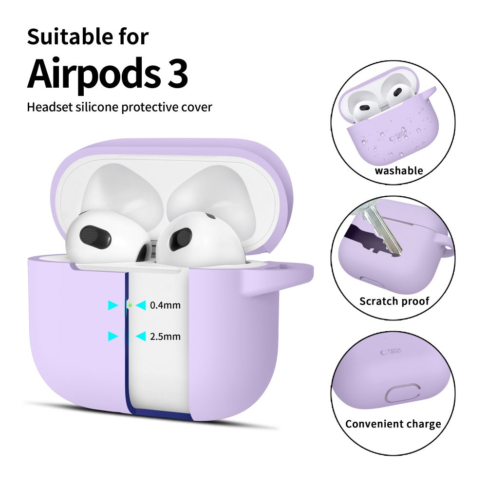 Tech-Protect Apple AirPods 3 Silicone Hook Case, Purple