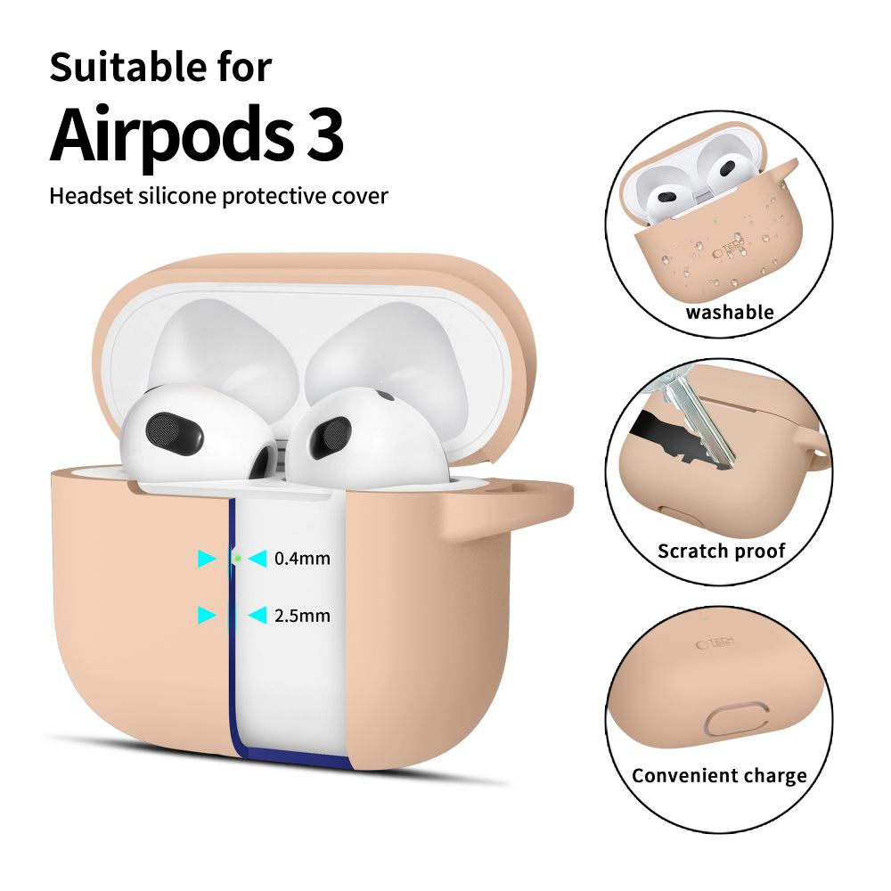 Tech-Protect Silicone Hook Case for Apple AirPods 3, Beige