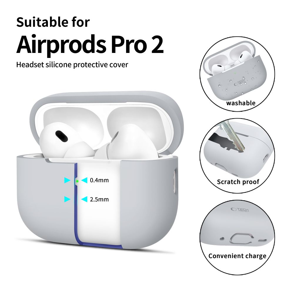Силиконовый чехол Tech-Protect для Apple AirPods Pro 1 / 2, серый