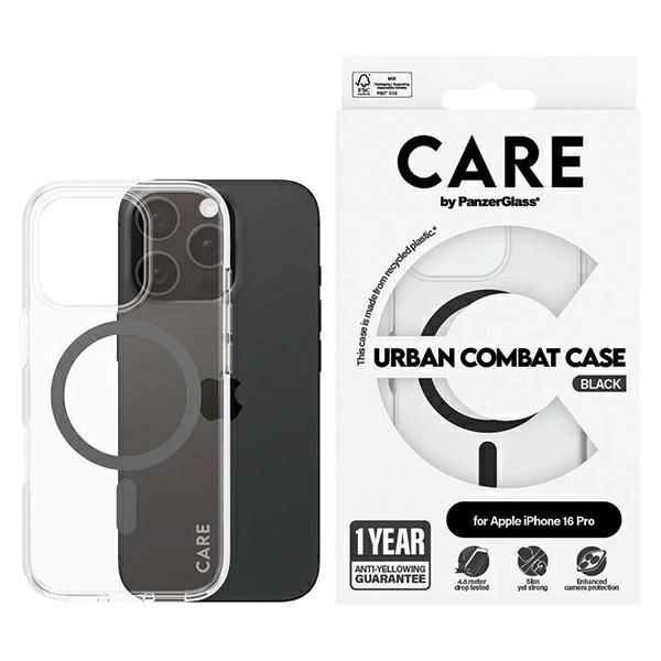 Apple iPhone 16 Pro 6.3'' CARE by PanzerGlass Flagship MagSafe Case Cover, Black