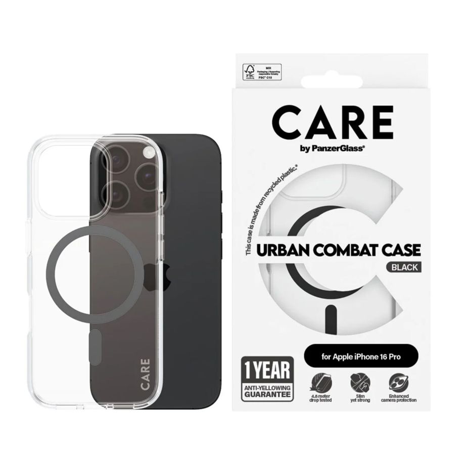 CARE by PanzerGlass Flagship Case for iPhone 16 Pro, Transparent Black MagSafe