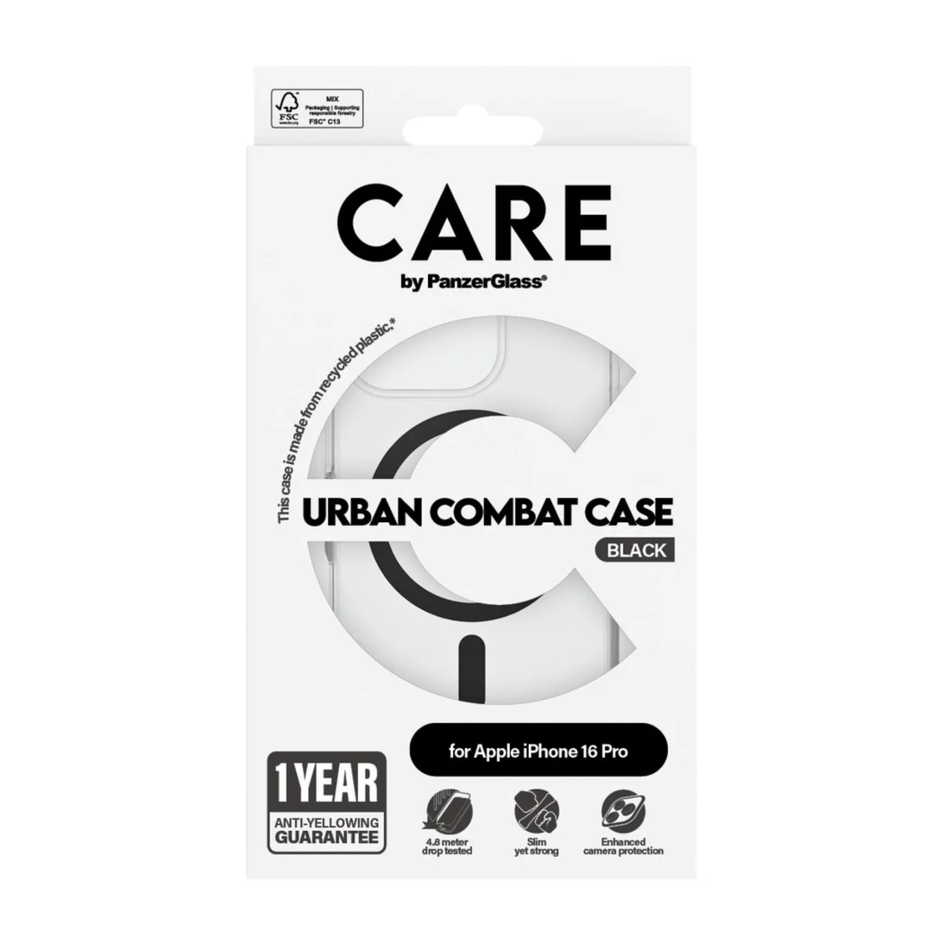 PanzerGlass 1346 CARE Flagship Case for iPhone 16 Pro, Transparent/Black