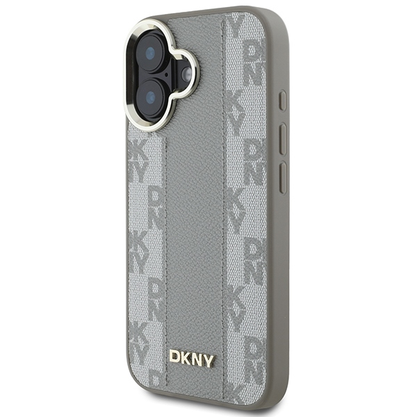 Чехол DKNY для iPhone 16 Leather Checkered Mono Pattern MagSafe, бежевый