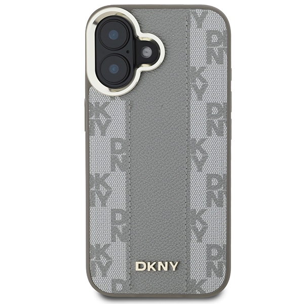 Чехол DKNY для iPhone 16 Leather Checkered Mono Pattern MagSafe, бежевый