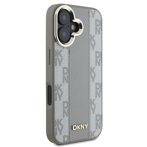 Чехол DKNY для iPhone 16 Leather Checkered Mono Pattern MagSafe, бежевый