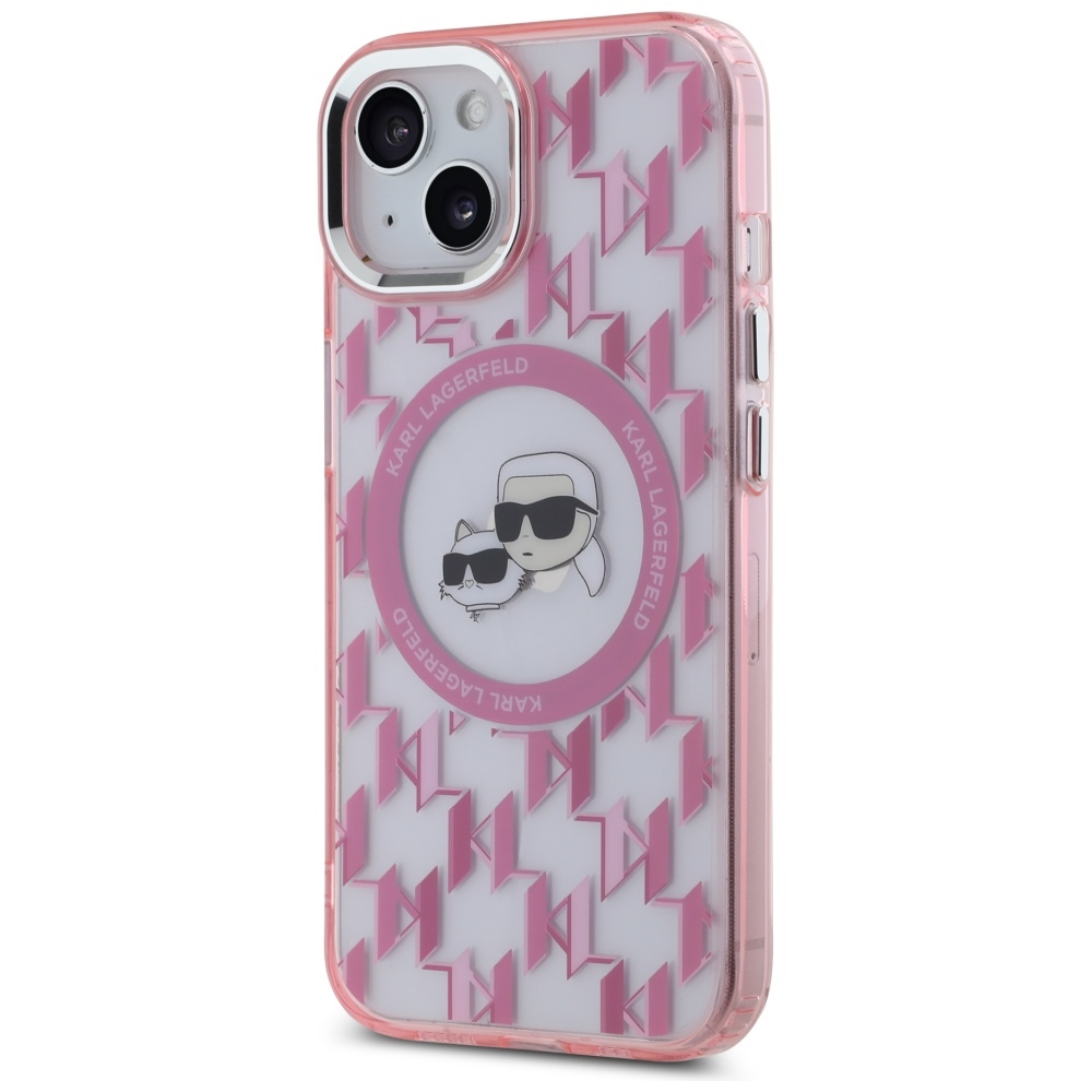 Karl Lagerfeld iPhone 15 Case IML Monogram Karl & Choupette MagSafe, Pink