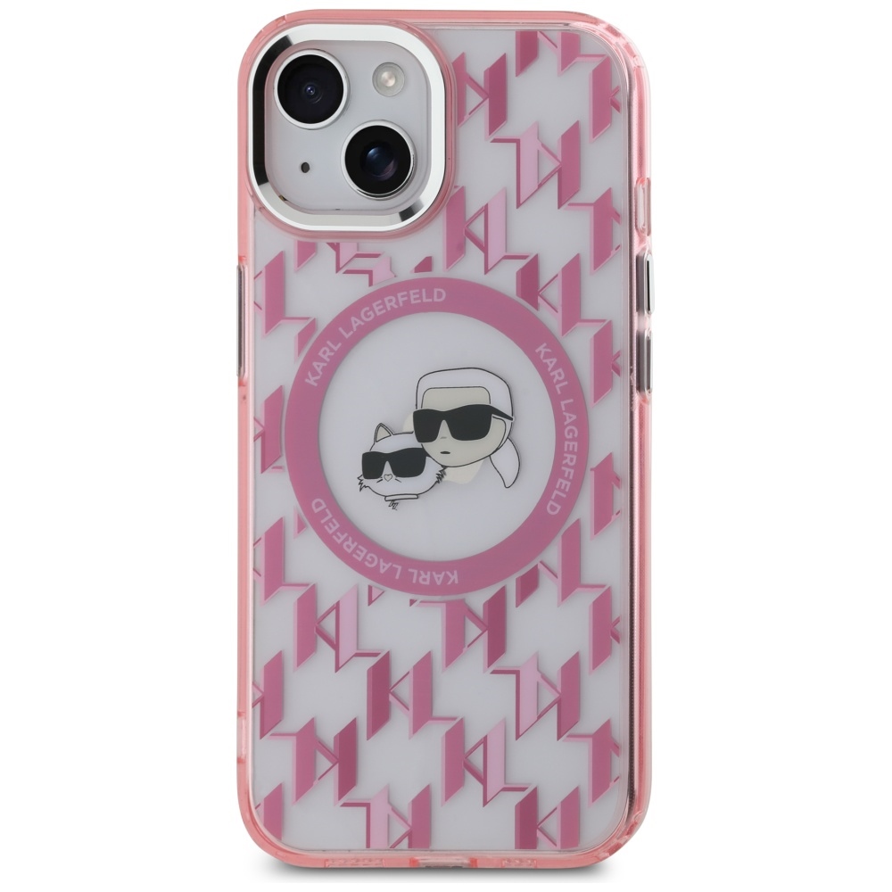 Karl Lagerfeld iPhone 15 Case IML Monogram Karl & Choupette MagSafe, Pink