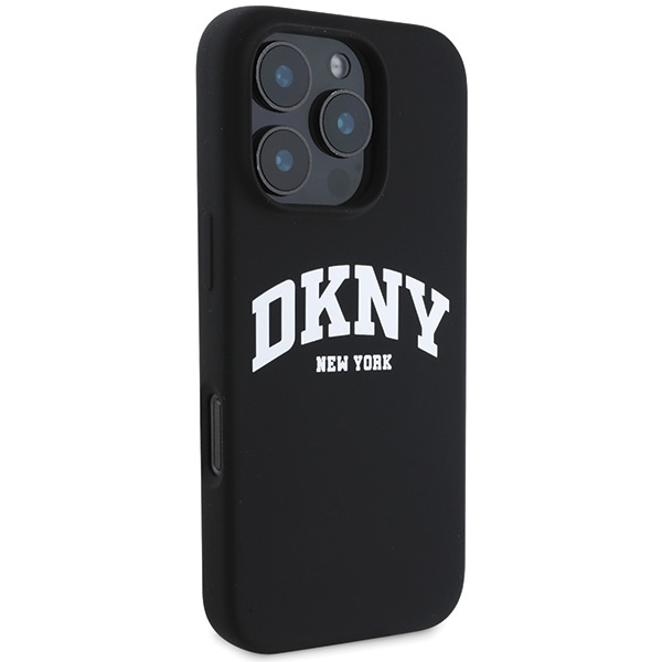 DKNY iPhone 16 Pro Max Case Silicone White Printed Logo MagSafe, Black