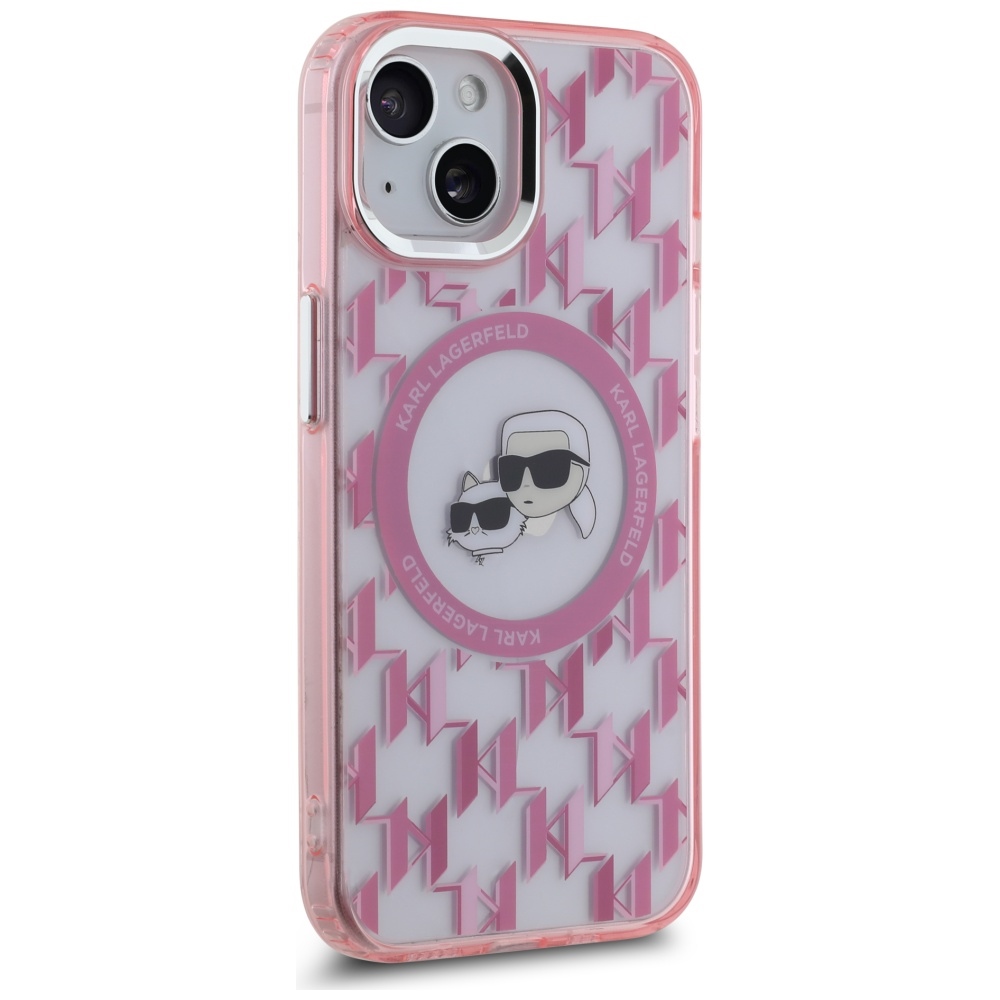 Karl Lagerfeld iPhone 15 Plus Case IML Monogram Karl & Choupette MagSafe, Pink