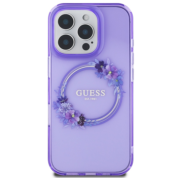 Guess IML Flowers Wreath MagSafe iPhone 16 Pro Max Case - Purple