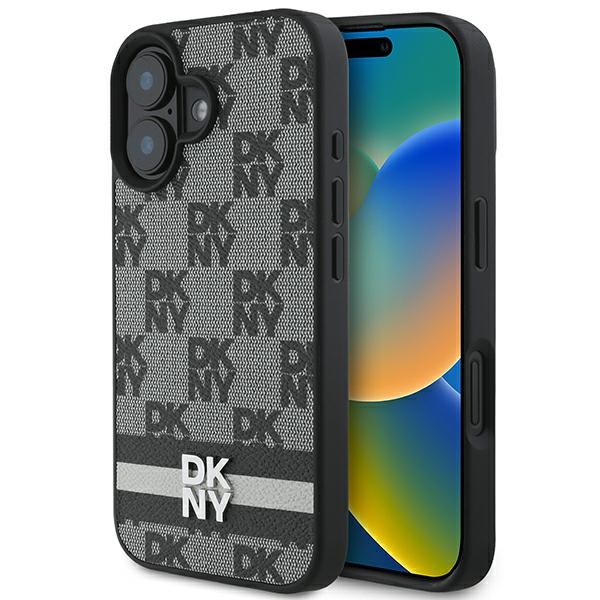 Apple iPhone 16 6.1'' DKNY Checkered Pattern Printed Stripes Case Cover, Black