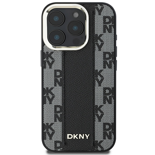 DKNY iPhone 16 Pro Case Leather Checkered Mono Pattern MagSafe, Black