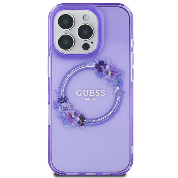 Guess IML Flowers Wreath MagSafe iPhone 16 Case - Purple