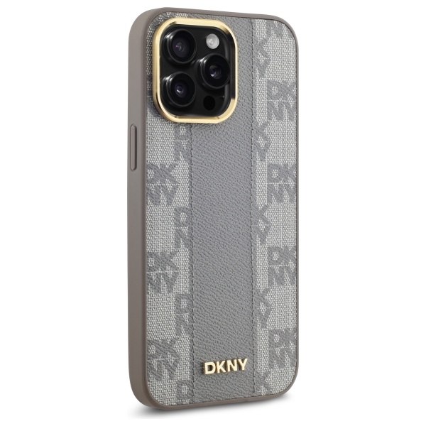 DKNY iPhone 14 Pro Max vāciņš Leather Checkered Mono Pattern MagSafe, bēšs