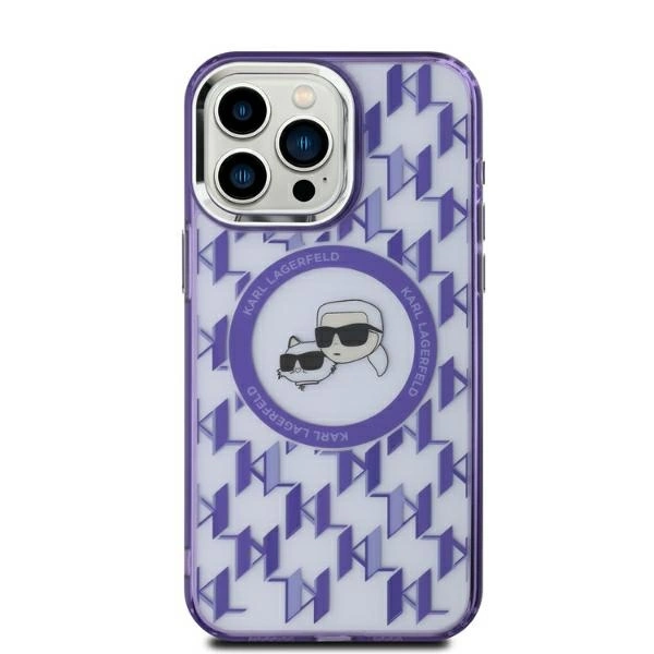 Apple iPhone 15 6.1'' Karl Lagerfeld IML Monogram Karl & Choupette Head MagSafe Cover Case, Purple