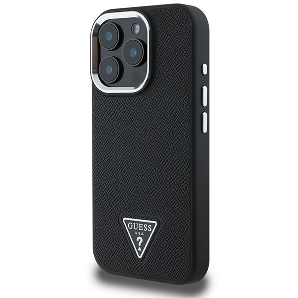 Guess iPhone 16 Pro Case Grained Triangle MagSafe, Black