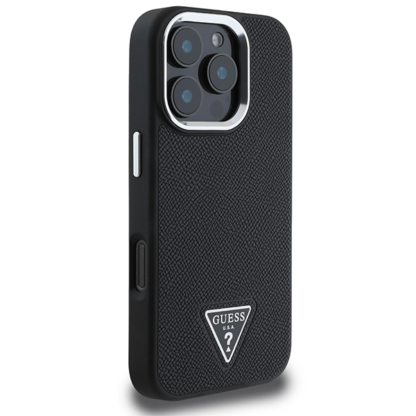 Guess iPhone 16 Pro Case Grained Triangle MagSafe, Black