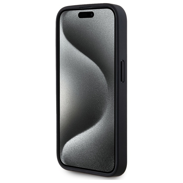 Karl Lagerfeld iPhone 15 Pro Case Leather Monogram Metal Logo MagSafe, Black