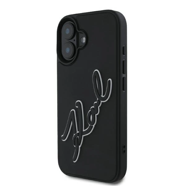 Apple iPhone 16 6.1" Karl Lagerfeld 3D Rubber Signature Case Cover, Black