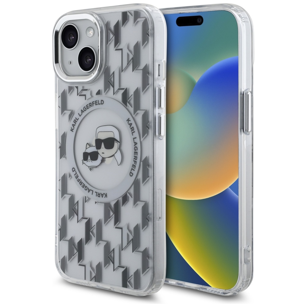 Apple iPhone 15 6.1'' Karl Lagerfeld IML Monogram Karl & Choupette Head MagSafe Cover Case, Clear