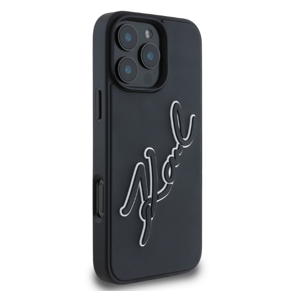 Apple iPhone 16 Pro Max 6.9\'\' Karl Lagerfeld 3D Rubber Bicolor Signature Cover Case, Black