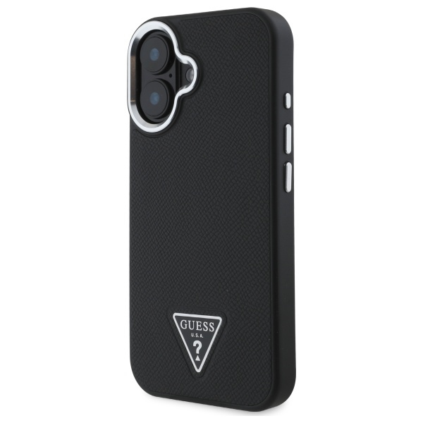 Guess iPhone 16 Case Grained Triangle MagSafe, Black
