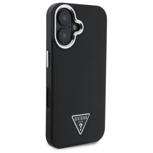 Guess iPhone 16 Case Grained Triangle MagSafe, Black