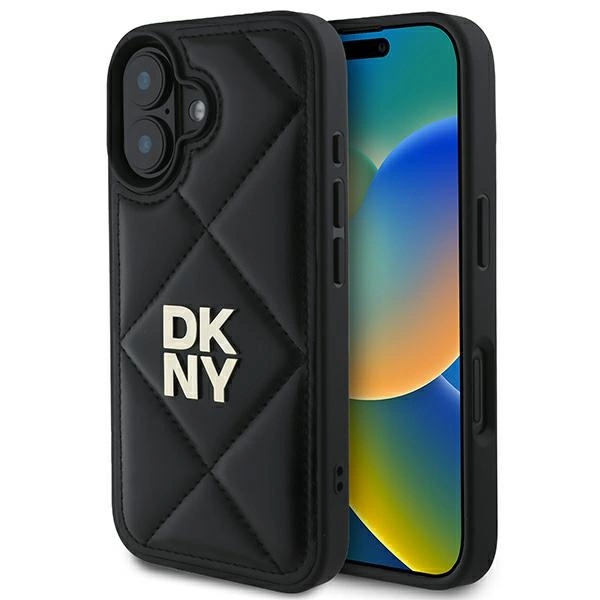 Apple iPhone 16 6.1'' DKNY Quilted Stack Logo Case Cover, Black