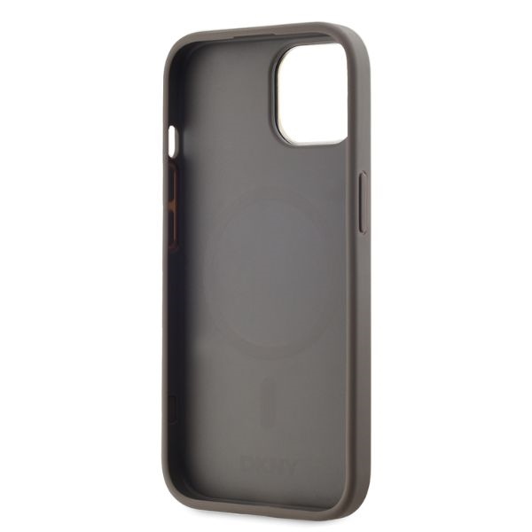 DKNY iPhone 15 Case Leather Checkered Mono Pattern MagSafe, Beige
