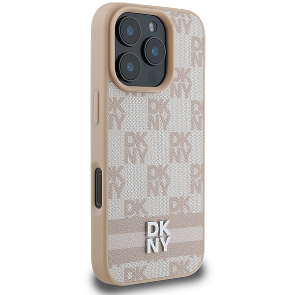 Apple iPhone 16 Pro 6.3\'\' DKNY Checkered Pattern Printed Stripes Case Cover, Pink