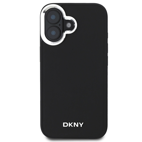 DKNY iPhone 16 Case Plain Silver Logo MagSafe, Black