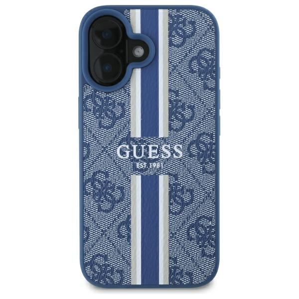 Чехол Guess для iPhone 16 4G Printed Stripes MagSafe, синий
