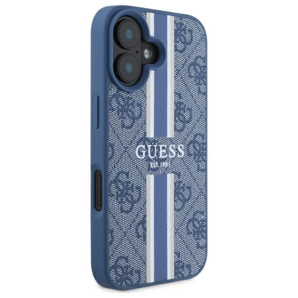 Чехол Guess для iPhone 16 4G Printed Stripes MagSafe, синий