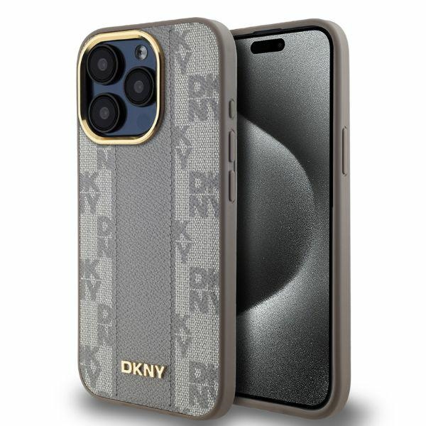 Apple iPhone 15 Pro Max 6.7'' DKNY Leather Checkered Mono Pattern MagSafe Case Cover, Beige