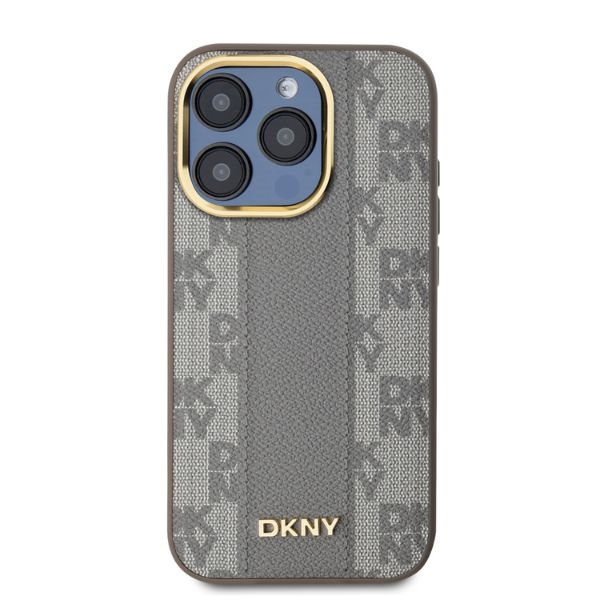 DKNY iPhone 15 Pro Max Case Leather Checkered Mono Pattern MagSafe, Beige